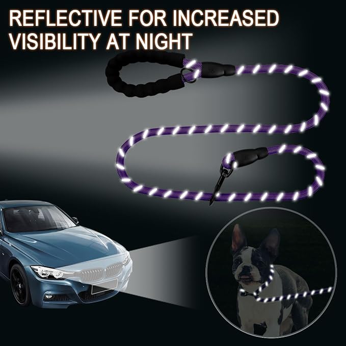 BARKBAY Dog Leashes for Large Dogs Heavy Duty Dog Leash 2 Pack 5 FT with Comfortable Padded Handle Highly Reflective Threads for Medium Large Dogs Walking Training Running (5FT-1/2,Purple+Black)