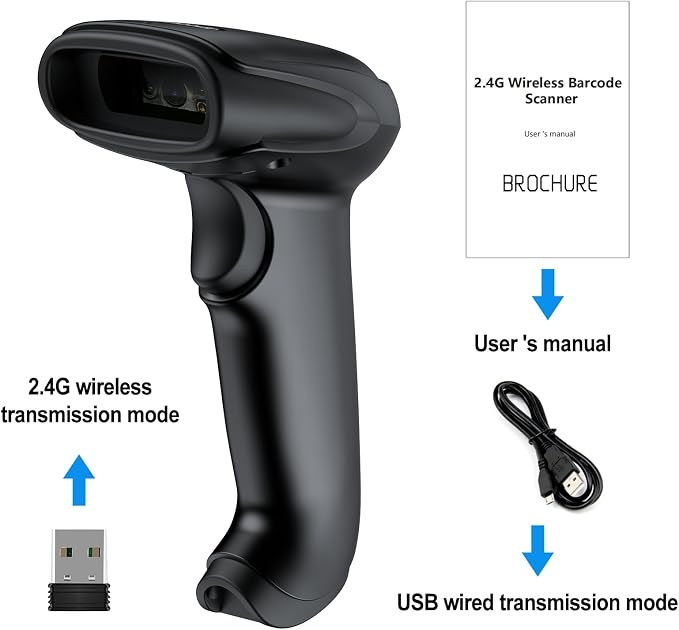 Symcode 2D Wireless Barcode Scanner, 1D QR Bar Code Reader Scanner Automatic