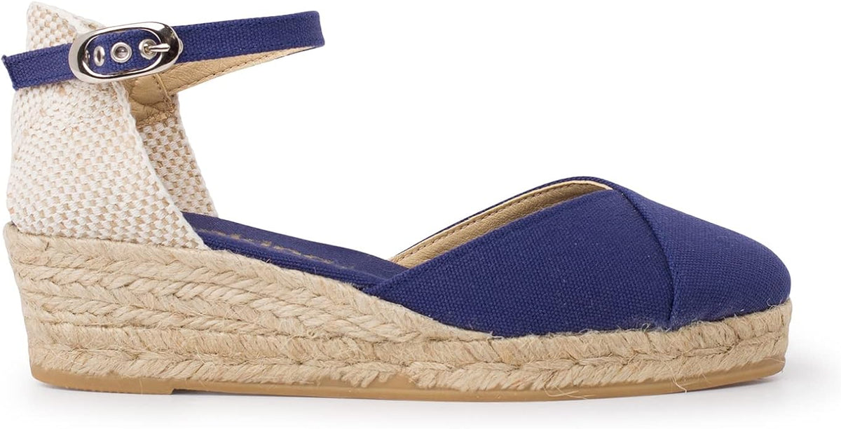 Girona Authentic Spanish Espadrille Wedge Sandals for Women - Sustainable, Eco Friendly, Vegan Shoes. Classic Style, Organic Cotton Canvas Upper, Comfy Insole, Jute Midsole, Rubber Sole. Made in Spain