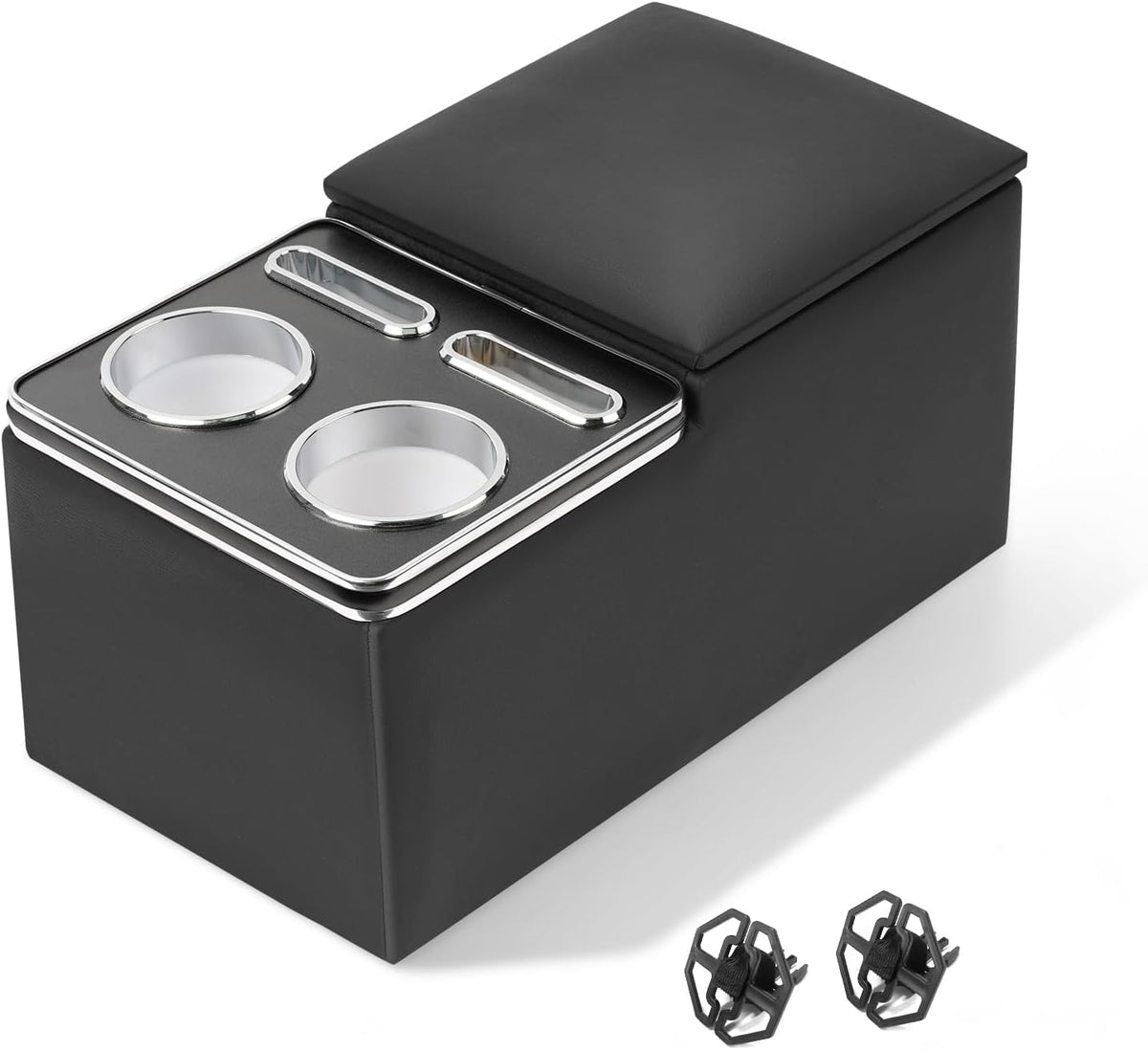 Bench Seat Center Console Organizer, Cup Holders, Regular, Black