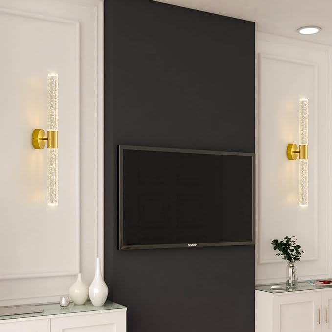 Gold Wall Sconces Set of 2 LED Modern Sconces Dining Room Wall Lighting 10W 3000K LED Wall Lights Crystal Hardwired Wall Light Fixtures for Living Room Bedroom Bathroom Hallway