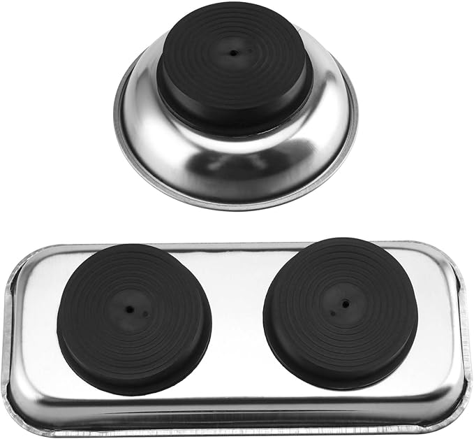 SINJEUN 10 Pieces Rectangle Magnetic Part Tray, 2 Sizs Magnetic Tray Set 6x2.55x1 and 2.95x1 Inch Stainless Steel Magnetic Tray Holder for Screws, Nut, Bolt and Metal Part