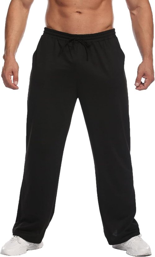 Deyeek Men's Lightweight Sweatpants - Open Bottom Straight Leg Lounge Pants with Pockets