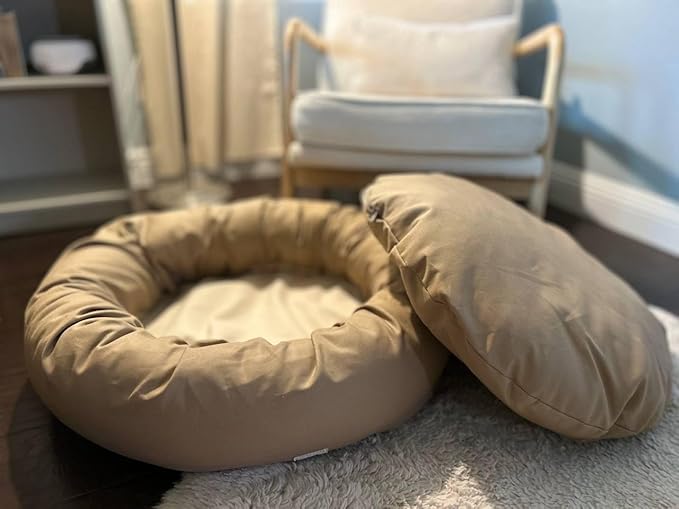 Organic Cotton Canvas Dog Bed: Removable Cover, Natural Fill - Made in USA (Tan, Small 24" x 7" inches)