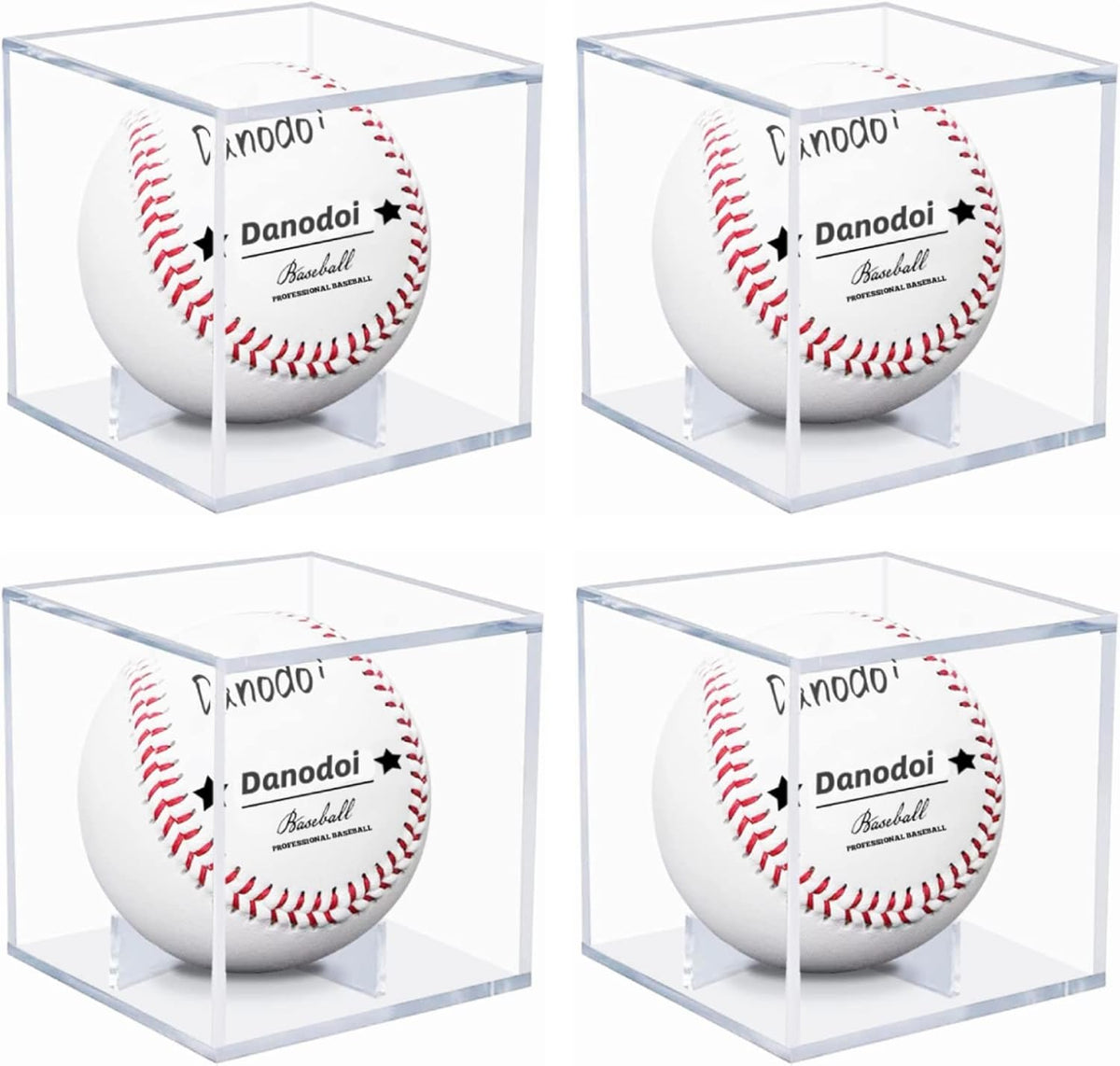 Skiennix Baseball Display Case - UV Protected Acrylic Holder for Official Size Baseballs - 4 Pack
