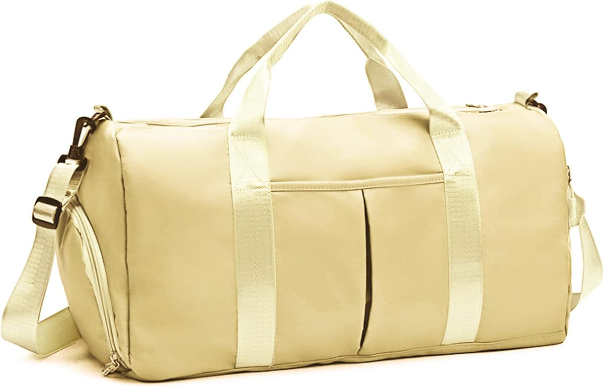 ZGWJ Sports Gym Bag - Waterproof Weekender with Wet Pocket & Shoe Compartment | Lightweight Beige