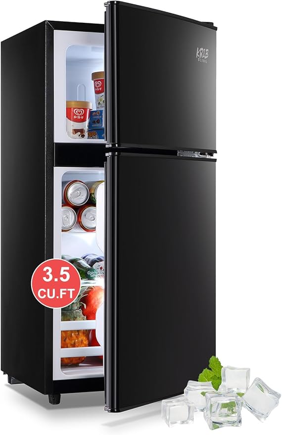 Refrigerator with Freezer 3.5 Cu.Ft Top-Freezer Compact Refrigerator Black | 7 Level Adjustable Thermostat Control, 2 Door ,Low noise,Low Power Consumption