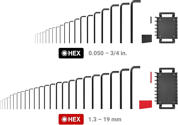 TEKTON Flat End Hex L-Key Set with Holders and Racks, 43-Piece (0.050-3/4 in., 1.3-19 mm) | KLX99302