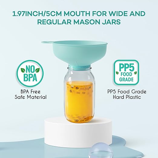 Pisol Wide Mouth Versatile Funnel, Canning Funnels for Kitchen Use, Food Grade Plastic Cooking Funnel Set with 4 Size Spouts and 2 Strainers for Filling Different Bottles and Bags, Teal