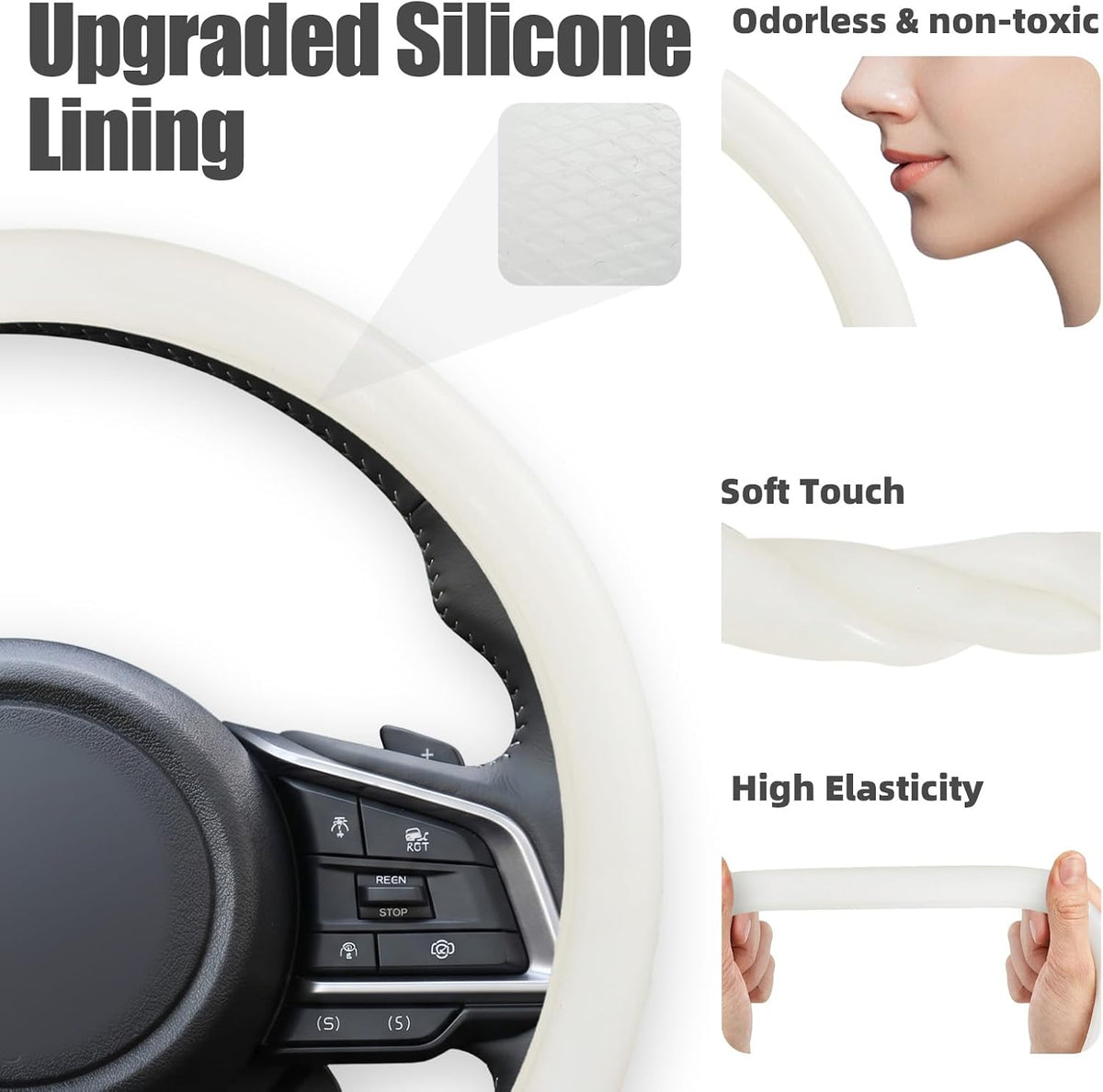 15 Inch Silicone Steering Wheel Cover for Women Thermoregulating All-Season