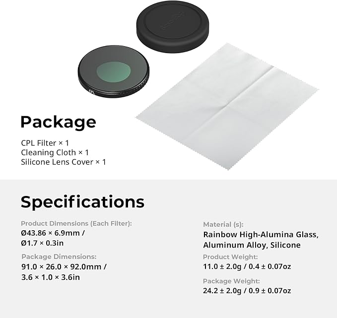 SmallRig CPL Filter for DJI Osmo Action 6, Circular Polarizer Lens