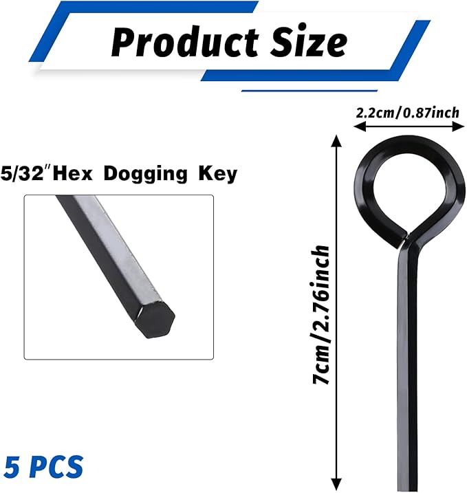 5 Pack 5/32 Allen Wrench Standard Hex Dogging Key with Full Loop, Solid Metal Allen Key Set for Push Bar Panic Exit Devices
