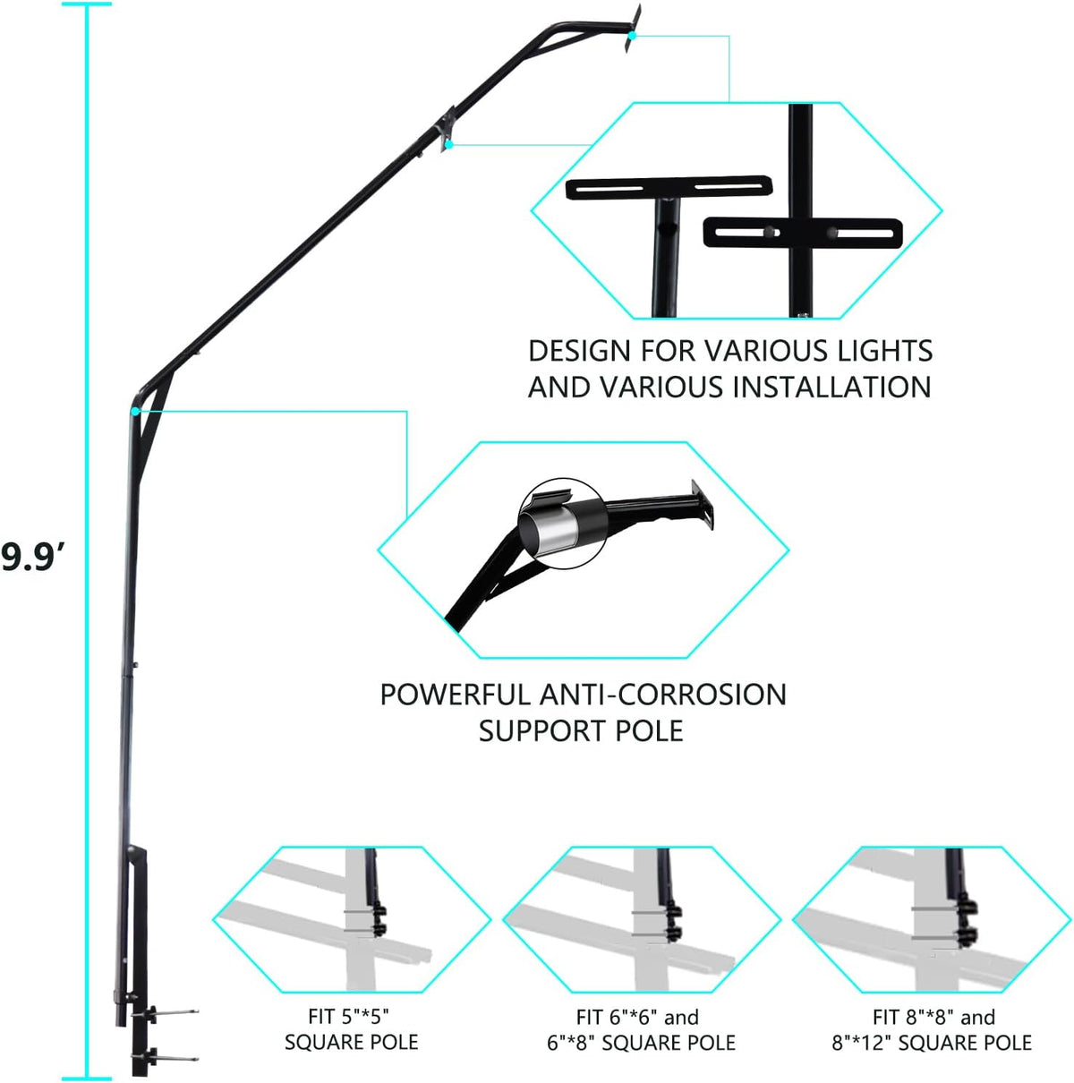 Skiennix Basketball Hoop Light Bracket - Fits 5x5 to 8x12 Inch Square Poles | Durable & Easy to Install