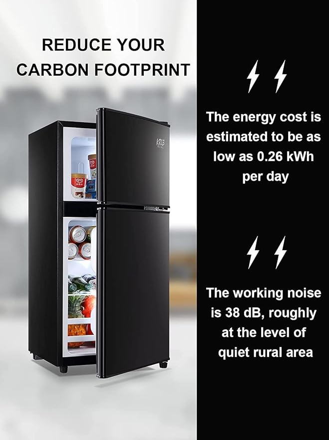 Refrigerator with Freezer 3.5 Cu.Ft Top-Freezer Compact Refrigerator Black | 7 Level Adjustable Thermostat Control, 2 Door ,Low noise,Low Power Consumption