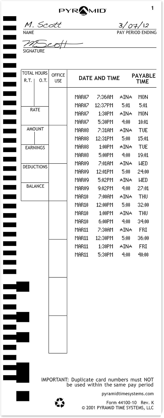 Pyramid Time Systems, 44100-10PK5, 4000ProK and 5000 Series Time Clocks from