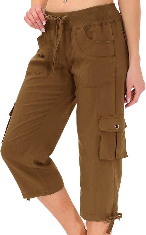 MoFiz Women's Capris - Lightweight Casual Pants with Pockets | Comfortable Baggy Cargo Style for Hiking