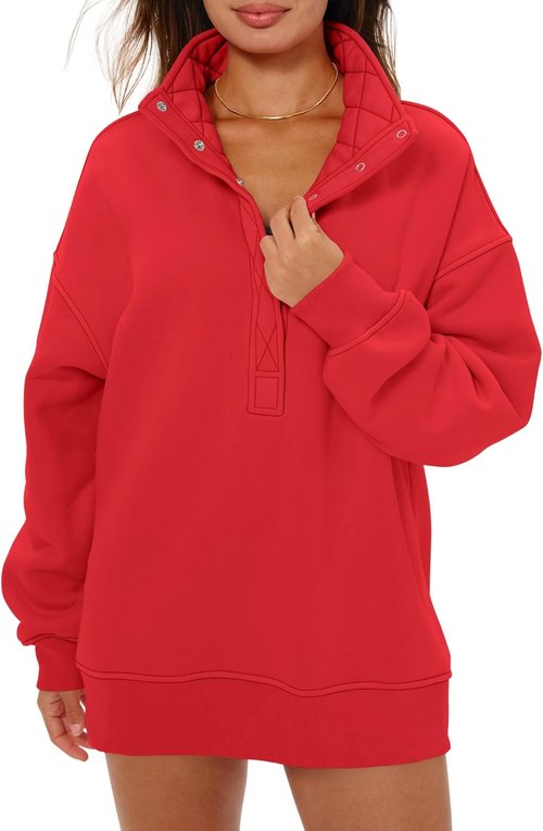 Gacaky Women's Oversized Sweatshirt - Casual Button Henley Neck Long Sleeve Fleece Pullover | Fall Fashion Top