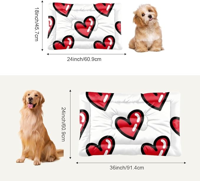 Cute Heart Red Pet Bed Mat Non Slip Waterproof Bottom Dog Portable Mat Chew Proof Dog Bed Pads Washable Outdoor Pet Multi Scenario Accessories 24× 18 Inch