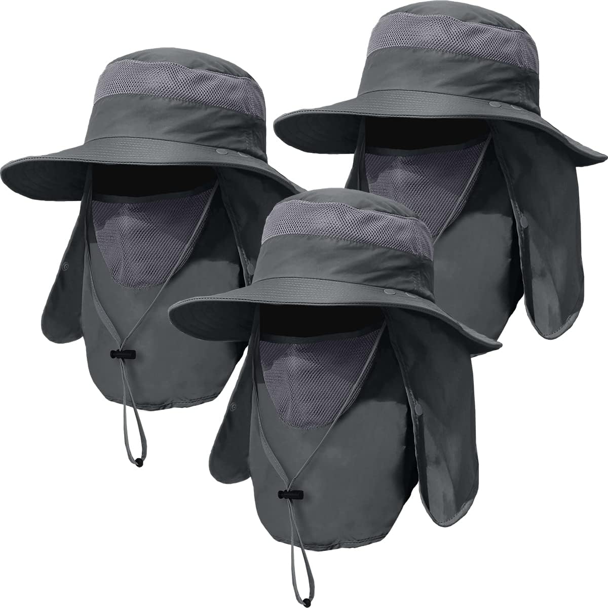 Skiennix Men's Outdoor Fishing Hat - UPF 50+ Sun Protection with Face Neck Flap | 3 Pack