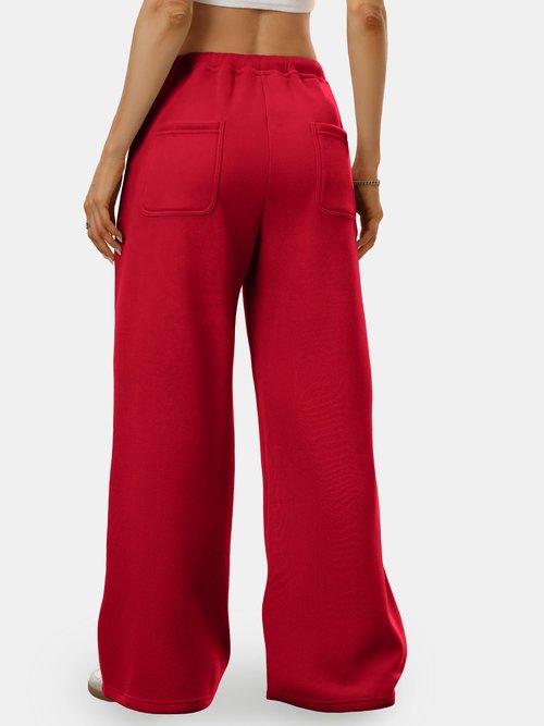 ELLEVEN Womens Wide Leg Fleece Lined Baggy Sweatpants Low Rise Elastic Waist Pockets Cotton Warm Lounge Thermal Pants Winter Fall Autumn 2026 Pants Mujer Athletic Gym Yoga Red Large