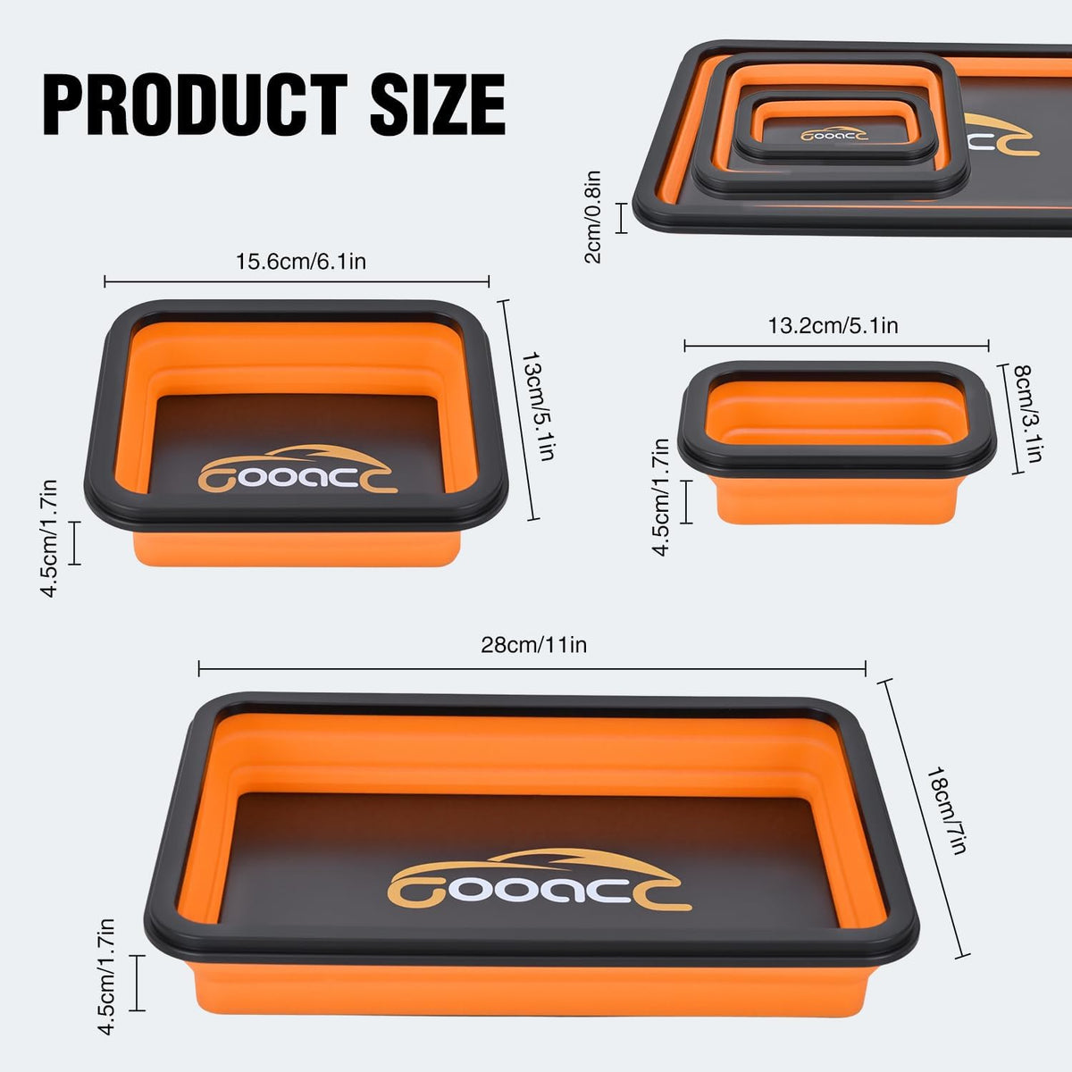 GOOACC 3 Sizes Collapsible Magnetic Parts Tray Set Orange