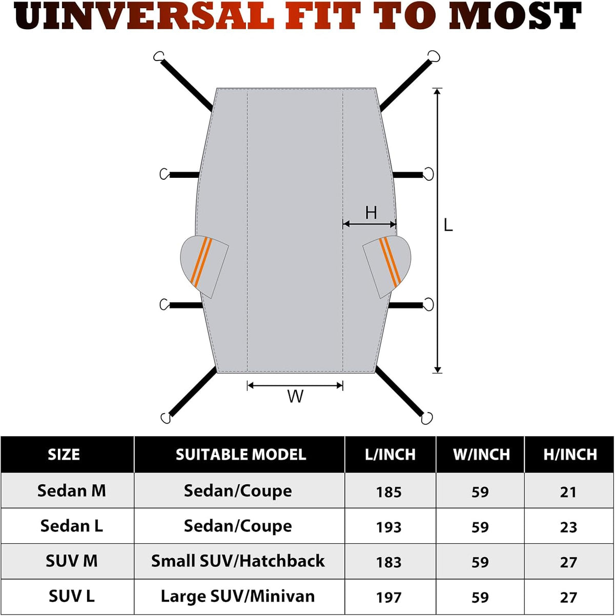 Waterproof Half Car Cover for Large SUV L, Outdoor Roof & Windshield Protector with Cotton Liner, All Weather Top Half Cover for Rain, Snow, Sun, Dust and Debris, Fits Most Full Size SUVs