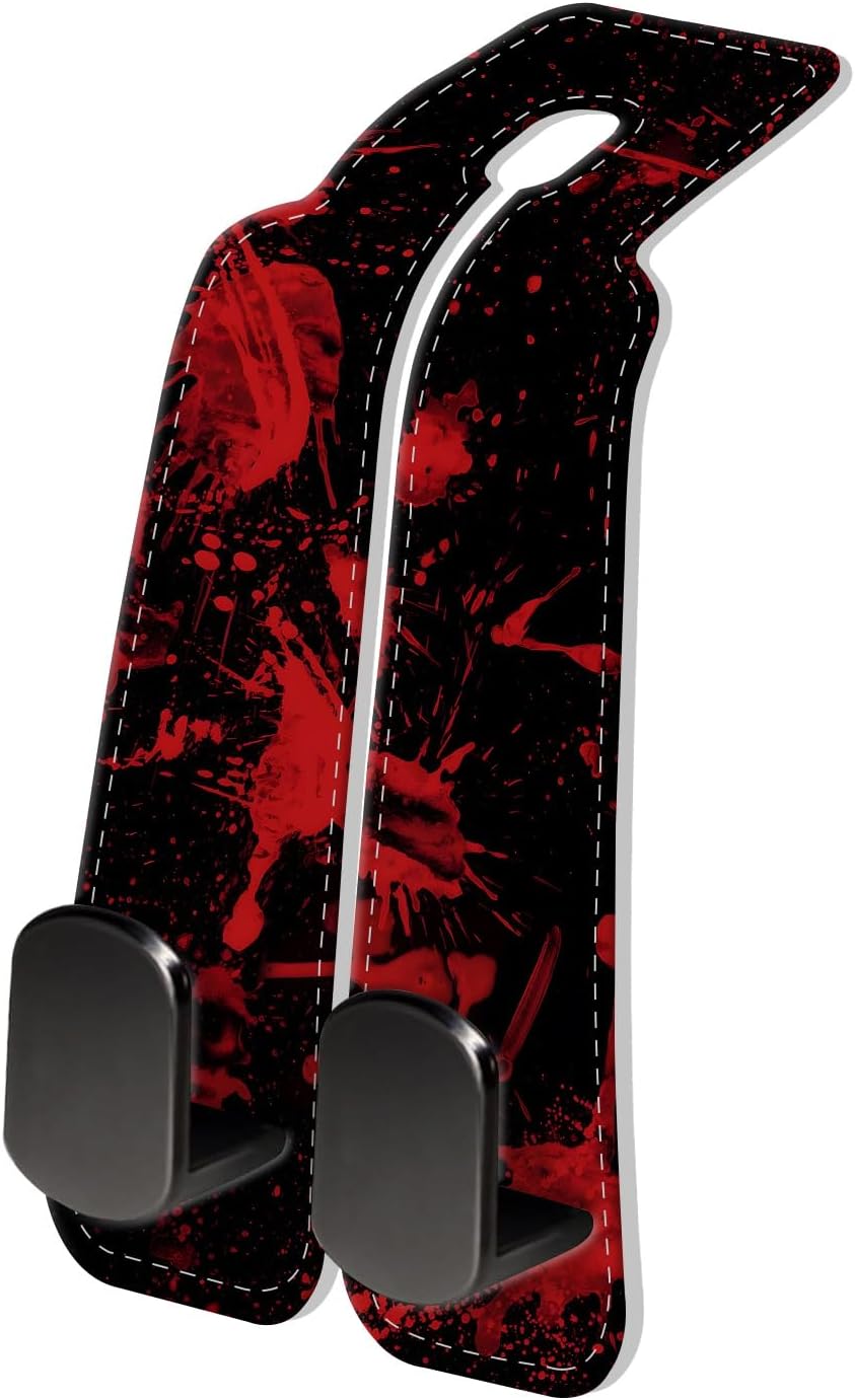 PU Leather Car Seat Hook, Storage Headrest Hanger, Cute Car Backseat Organizer, Car Hooks For Purses and Bags Dark Red Pattern