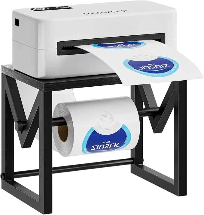 Marbrasse Label Holder for Rolls and Fanfold Labels, Wood Label Printer Holder