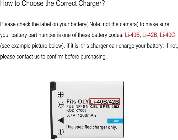 LI-40B LI-42B LI-40C Camera Battery Charger