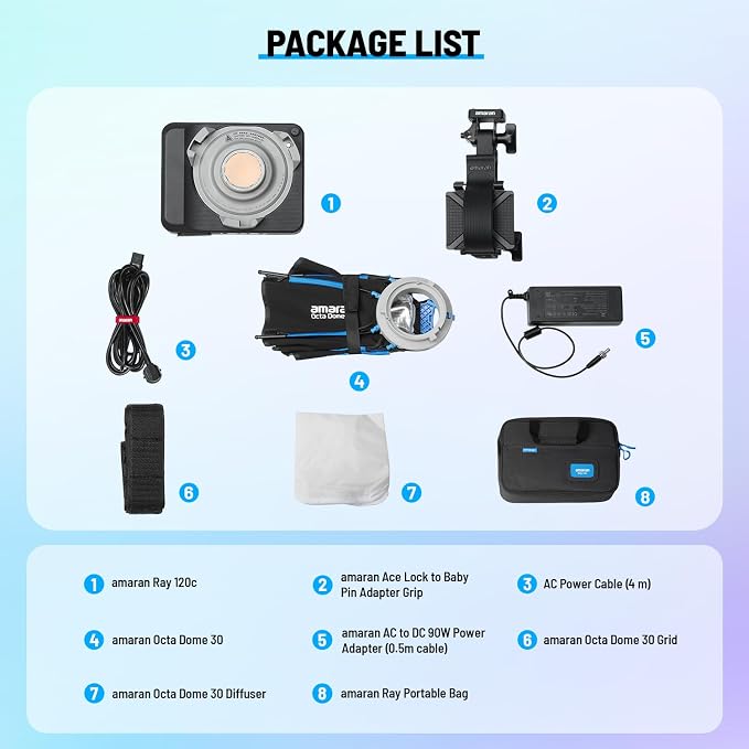 amaran Ray 120c RGB Video Light, 120W Portable Studio Light IP54, CCT 1