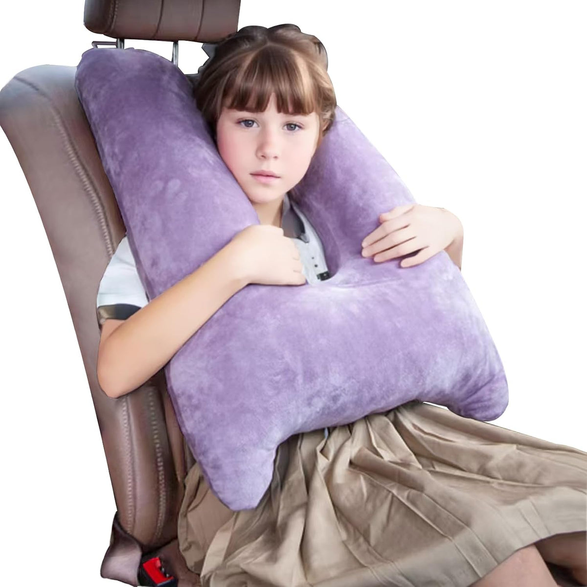 1 MIDDLE ONE Car Pillow for Kids, Memory Foam Travel Pillow for Car and Adults, Kids Car Pillows for Sleeping on Road Trip, Small Body Pillow for Kid (Purple)