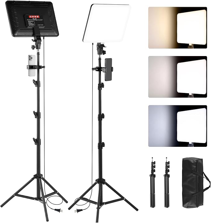 2-Pack LED Video Light Kit, 2700-6500k Dimmable Photography Lighting Kit