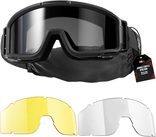 1TG Tactical Airsoft Goggles - Anti-Fog Safety Glasses with 3 Impact-Resistant Lenses for Shooting, Skiing & Riding