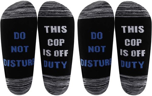 LEVLO Police Officer Gift Socks - Do Not Disturb This Cop Is Off Duty | 2 Pairs for Father's Day