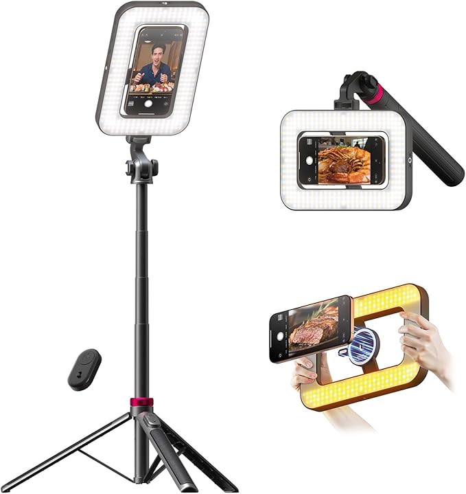 Tripod for iPhone with Light, Portable 15W Ring Light with Stand and Phone