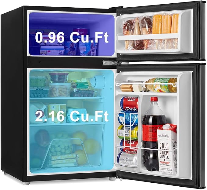 Walsh Compact Refrigerator, Dual Door Mini Fridge, Energy Efficient, Adjustable Mechanical Thermostat with Freezer, Reversible Doors with Leveling Front Legs, 3.1 Cu Ft, Black