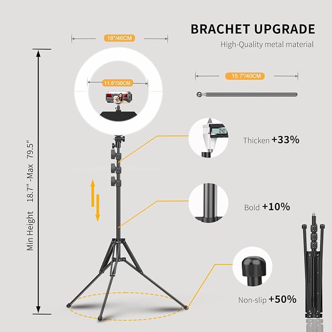 55W18 45cm Ring Light Kit 6700K Dimmable LEDRinglightTripod Stand Dual Phone