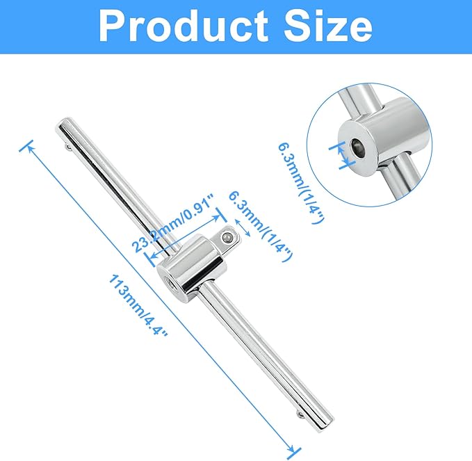 1/4 Inch T-Handle Wrench 113mm/4.4 Inch Length Adjustable T-Handle Socket Hand Tool, Chrome Vanadium Steel Drive Sliding Wrench Breaker Bar For Car Repair