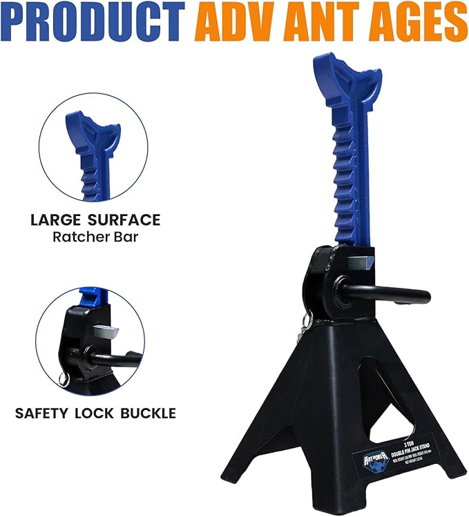 ANTPOWER Car Jack Stands 3 Ton with Double Locking Heavy Duty 11.2"-16.8" Adjustable for Lifting SUV, Pickup Truck Garage 6000 lbs Capacity 1 Pair