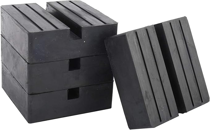 Toolly Square Rubber Jack Pad, Anti-Slip Rail Adapter Support Block with Slot, Heavy Duty for Car Lift - 4 TON Load Bearing, Pack of 4