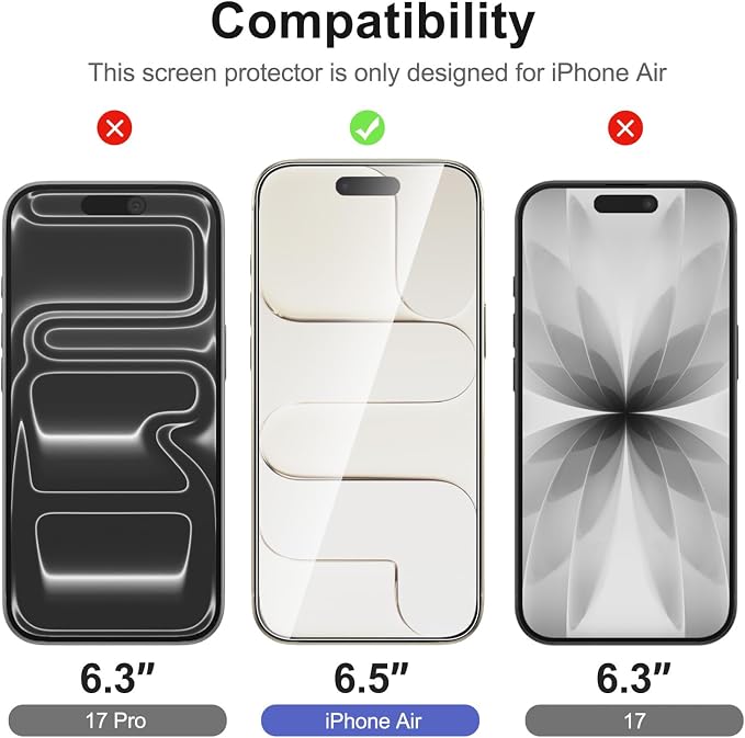 NEW'C 3x Screen Protector for iPhone Air+ 3x Camera Lens Protector, Sensor