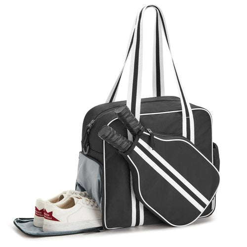 G4Free Pickleball Bag, Pickleball Tote Bag with Shoe Compartment for Women Men, Waterproof Paddle Bag with Large Capacity for Multiple sports (Black)