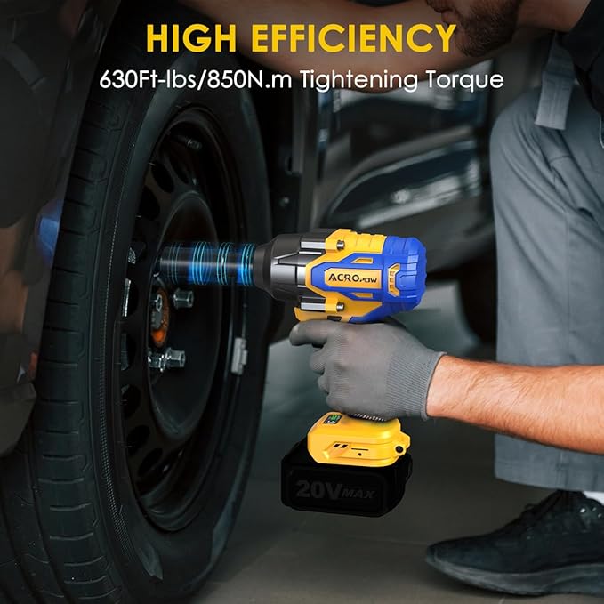 ACROPOW Cordless Impact Wrench Compatible with DEWALT 20V MAX Battery, 1/2 Inch Brushless High Torque Power Impact Gun 665 Ft-lbs(900 N.m) with 3-Mode Speed, LED Light (Bare Tool Only)