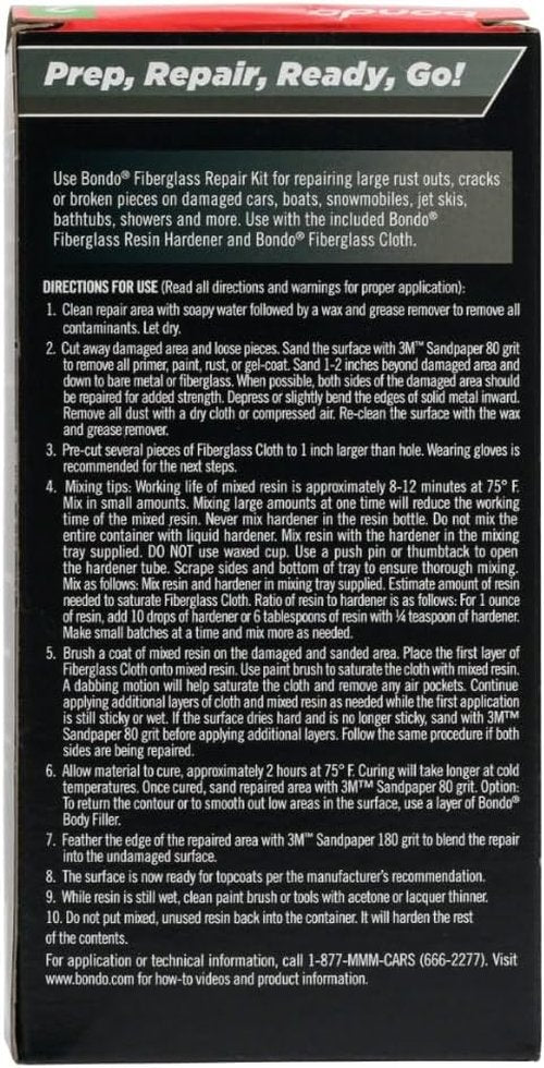 Fiberglass Resin Repair Kit - All-in-One 1/2 Pint Set with Resin, Hardener, Cloth & Tools for Automotive, Marine & Home Use