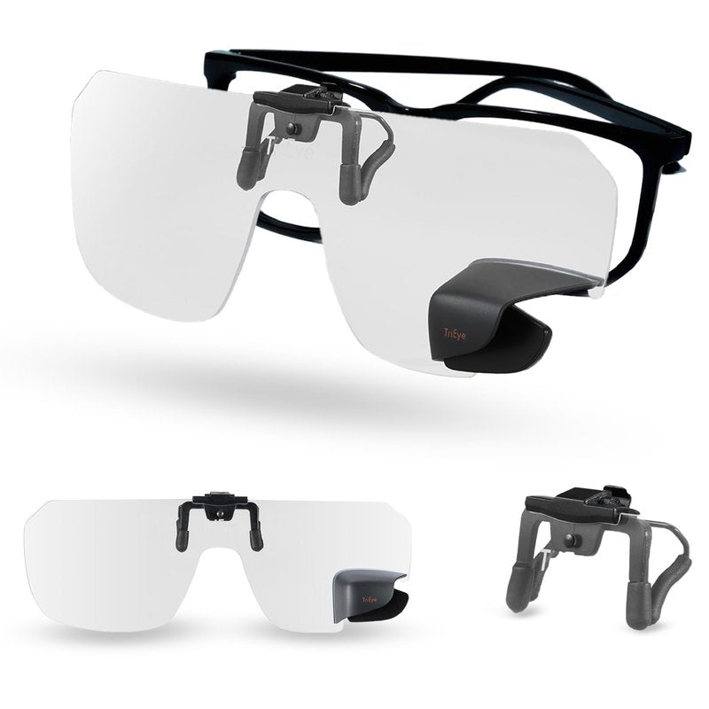 TriEye View Clip On Sunglasses with Rear View Mirror – Clip On Sunglasses Over Prescription Glasses, Flip Up Cycling Eyewear for Men & Women – Clear Lens, 145mm Fit
