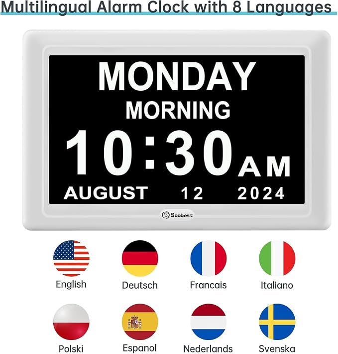 Soobest Dementia Digital Clock for Seniors Elderly, 20 Alarm Reminders 3