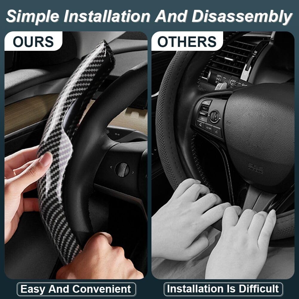 Carbon Fiber Steering Wheel Cover 3PCS Fit for 14–16 Inch Wheels