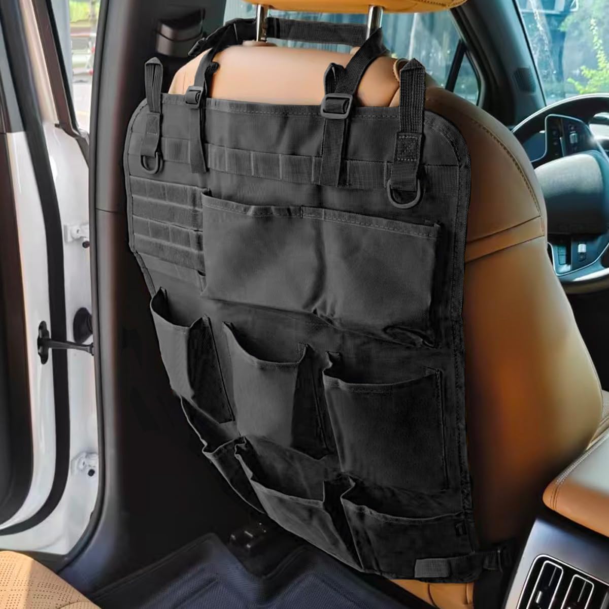 Car Backseat Organizer, Waterproof Oxford Automotive Seat Back Protector with 8 Pockets, Hanging Vehicle Behind Seat Storage Bag, Universal Travel Accessories for RV, SUV, Truck(Brown)