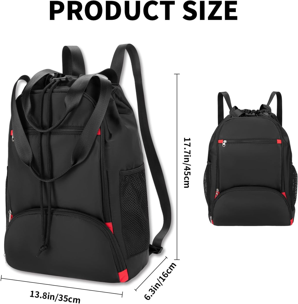 Seyfocnia Drawstring Backpack - Versatile Gym Bag with Shoe Compartment | Black Color