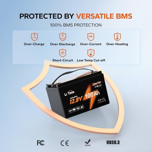 Litime 12V Lithium Battery - 100Ah LiFePO4 Trolling Motor Power | Low Temp Protection, 15000 Cycles
